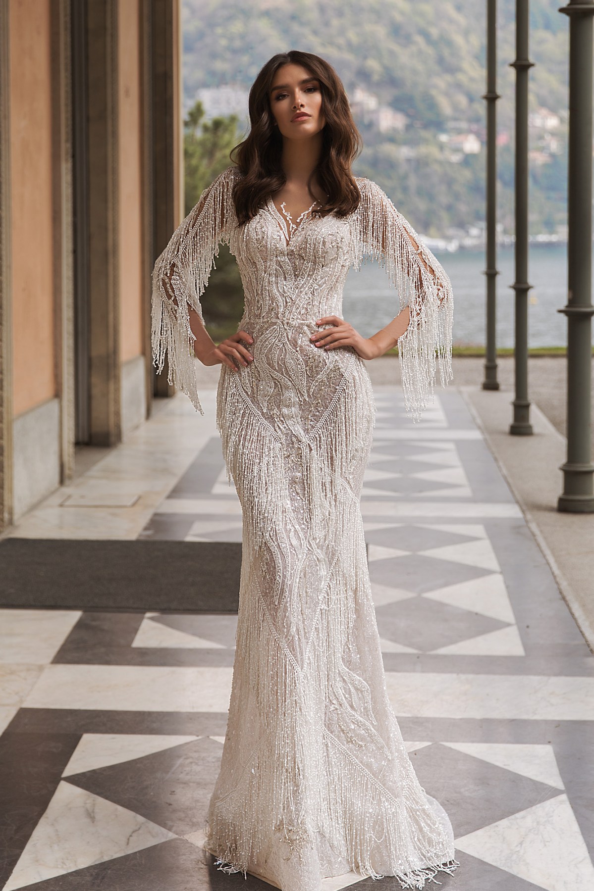 luxury tassel mermaid wedding dresses beading lace long sleeve bridal gowns ruffle sweep train custom made vestidos de novia