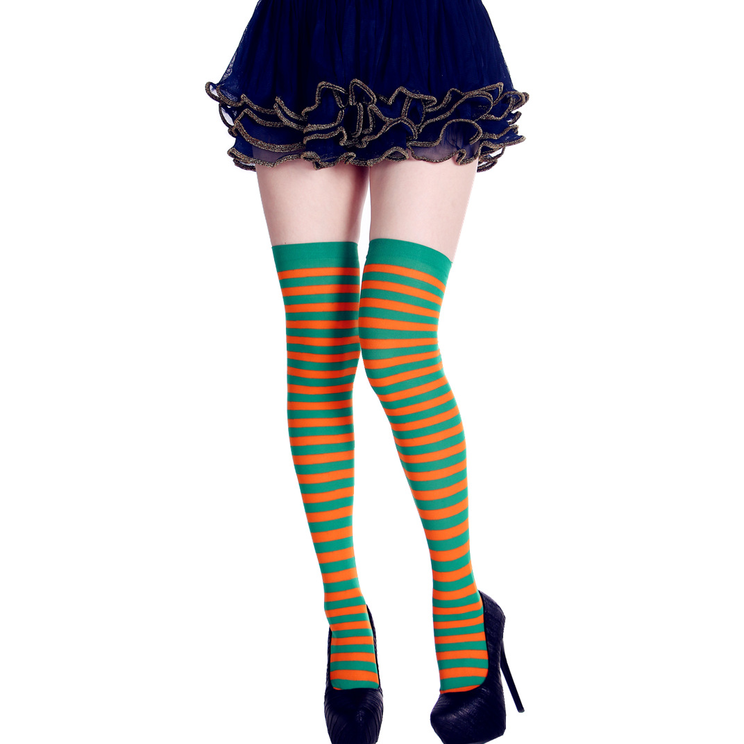 Women Halloween Christmas Festive Parties Fashion Contrast Striped 68cm Height Long Stockings Ladies Sheer Vintage Stockings for Cheerleader