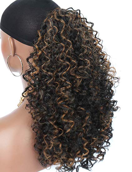 100 Human Long Lightweight Brown Loose Kinky Curly Hair Extensions Drawstring Ponytail Hairpiece with Two Clips fast delivery