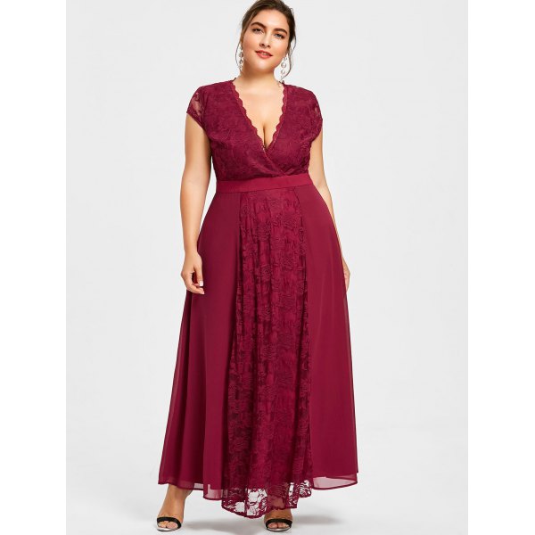 Plus Attractive Lace Size Backless Prom Dresses A Line Deep V Neck Evening Gown Ankle Length Chiffon Cap Sleeves Formal Dress nkle