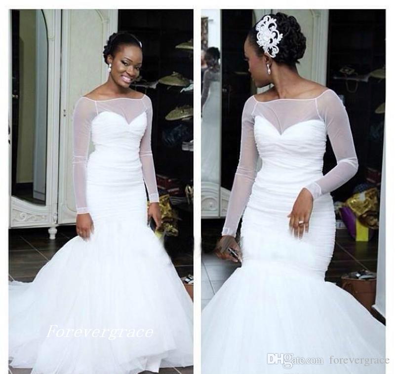 2019 Vintage Romantic Long Sleeve Mermaid Wedding Dress Cheap Church Garden Western Formal Bridal Gown Plus Size Custom Made