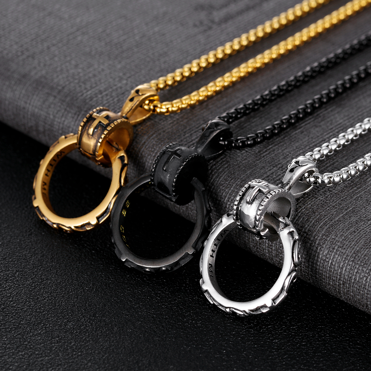 Creative Hip Hop Longevity Circle Cross Pattern Pendants Necklace Jewelry Stainless Steel Religious Jewelry Gift