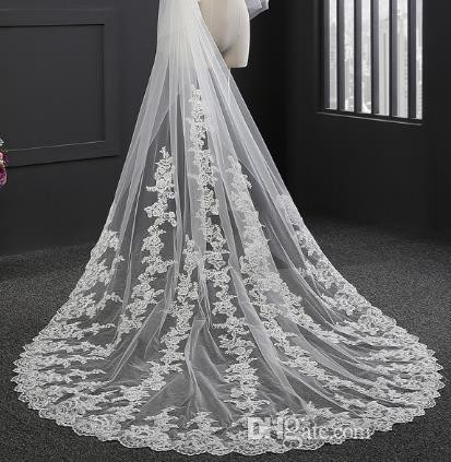 Lace Bridal Veils Cathedral Length 2T Layers Blusher Wedding Veil with Comb White Ivory 300CM Long 150cm Wide In Stock