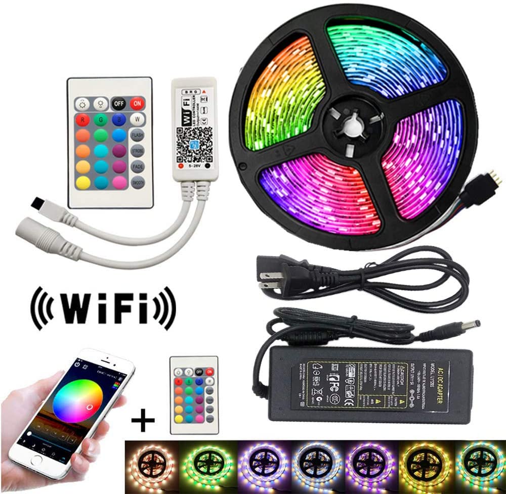 LED Strip Light, 16.4ft DC 12V RGB SMD5050 LED Light Remote WiFi Controller Flexible Adapter Lighting Set 30LEDs/M Led Tape
LED Strip Light, 16.4ft DC 12V RGB SMD5050 LED Light Remote WiFi Controller Flexible Adapter Lighting Set 30LEDs/M Led Tape