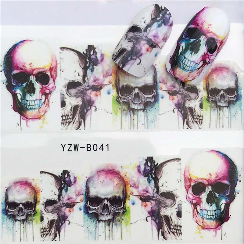 Self-adhesive Halloween Nail Stickers Cool Skull Nail Sticker Decals for Nails Art Decorations Finger Beauty Wraps