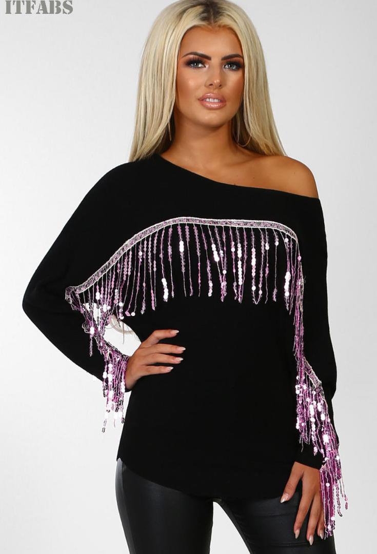 2019 New Style Women T-Shirts Fashion Hot Female Loose Oversize Round Neck Long Sleeve Casual Tassel Sequins T-Shirts Tops, Black
2019 New Style Women T-Shirts Fashion Hot Female Loose Oversize Round Neck Long Sleeve Casual Tassel Sequins T-Shirts Tops, Black
