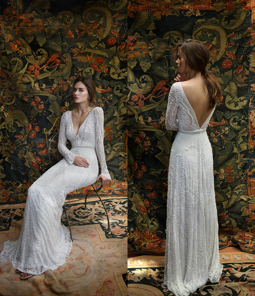 Lihi Hod Vintage Lace Dresses V Neck Sexy Backless or Length Beach Bridal Gowns Appliqued Beads ry Wedding Dress Custom Made