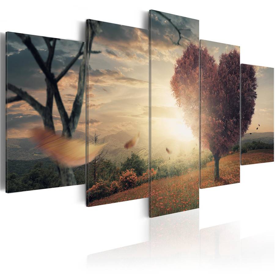 2019 5 Panesl Sunset Red Heart Tree Flowers Art Picture Landscape Home Decor on Canvas Modern Wall Painting(NO Frame)