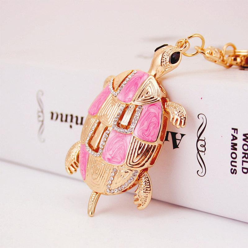 Turtle Key Chain Glitter Enamel Alloy Animal Pendant Keychain Gold Tone Lobster Clasp Key Ring Holders Women Bag Accessories Decoration