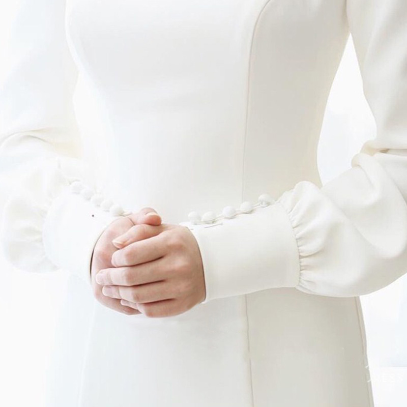 Long Sleeves Winter Wedding Dresses 2020 Satin Beach Wedding Gowns Lace Up Bridal Gown Ivory White