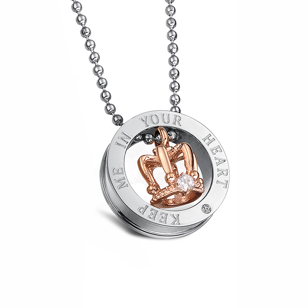 Pendant Necklace Crown Diamond Stone 316L Stainless Steel 14k Gold Plated Titanium Steel Lover Jewelry