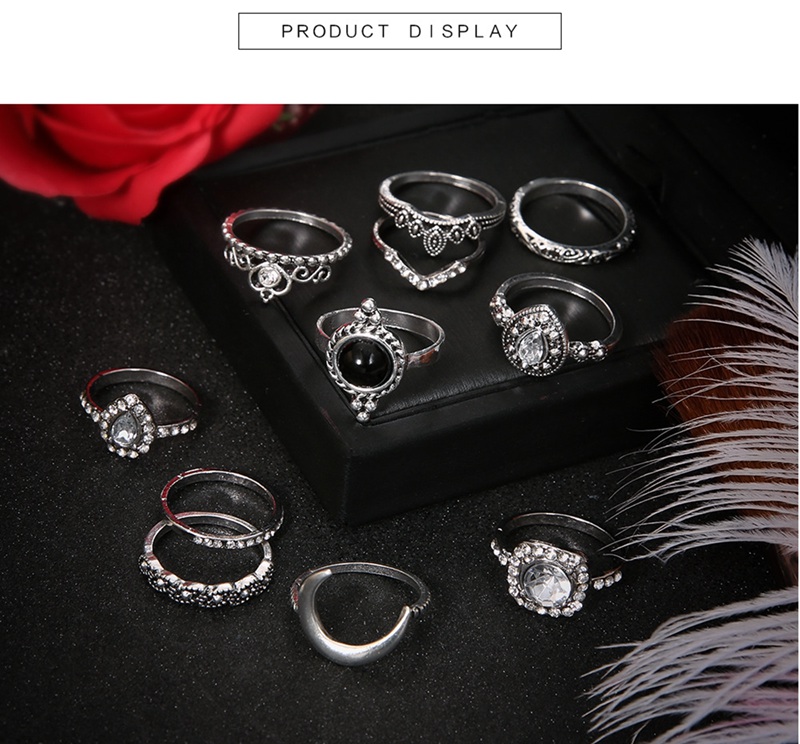 retro knuckles ring set womens girls can stack rings silver full diamond glass crystal moon ring set