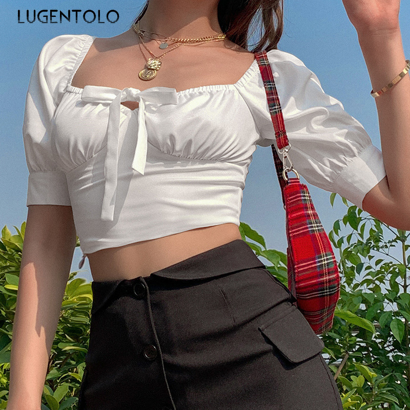 Lugntolo Summer Women T-shirt Sexy Bow Square Collar Short Sleeve Navel Slim-fit Tops New Casual White Solid All-match T-shirts
Lugntolo Summer Women T-shirt Sexy Bow Square Collar Short Sleeve Navel Slim-fit Tops New Casual White Solid All-match T-shirts