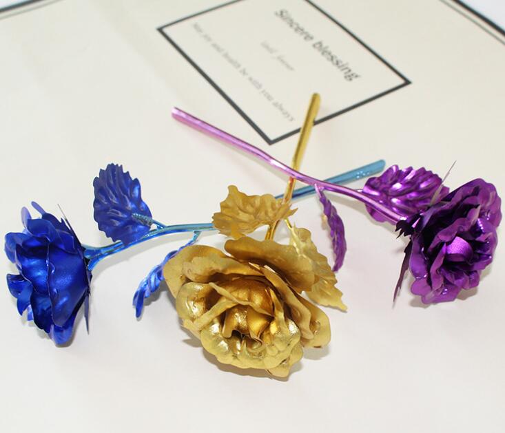 Gold Foil Plated Rose Golden Rose Gold Dipped Flore Artificiales Gold Rose Artificial Flower Wedding Decoration