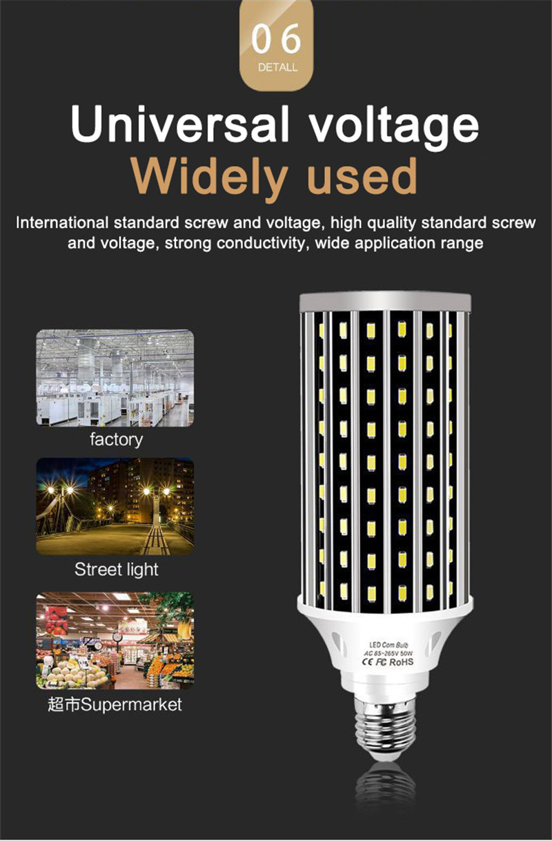 Fan Cooling LED Corn Light Bulb AC100-277V E27 50W 2835 Without Lamp Cover for Indoor Home Decoration Droplight Street Spotlight LED011
