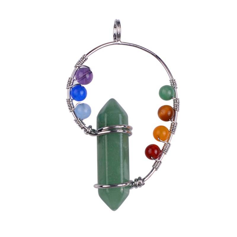 7 Chakra Healing Crystal Hexagon Pointed Necklace Divinity Metaphysical Spirit Green Balance 12PCS/lOT Silver Owl Alloy Gemstone Jewelry