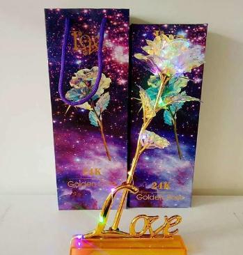 24K Foil Plated Rose Gold Rose With Light Lasts Forever Love Wedding Decor Lover Lighting Rose Valentine's Day Creative Gift