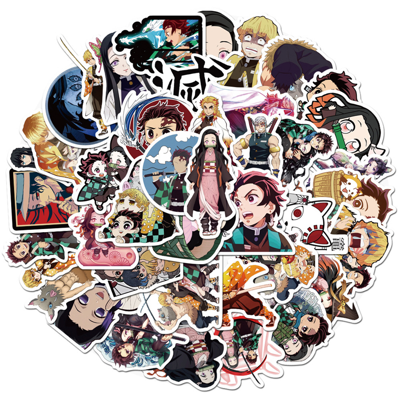 50pcs/Set Hot Selling Demon Slayer Anime PVC Graffiti Stickers Suitcase Laptop book Lage Guitar For Children Toys