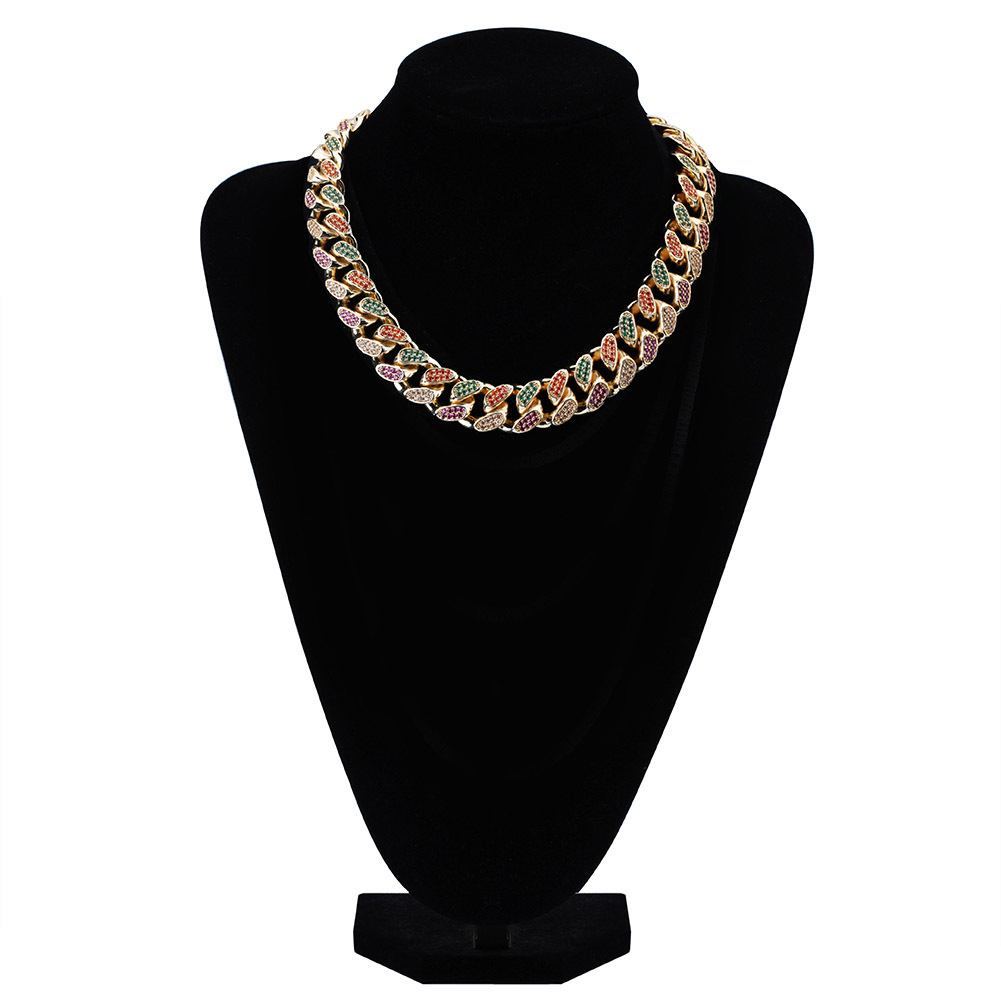 18K Gold Mens Hip Hop Cuban Link Chain Necklace 18mm Full Diamond Multicolor Iced Out Miami Rock Choker Rapper Curb Chains Jewelry Gifts for Boys Whol