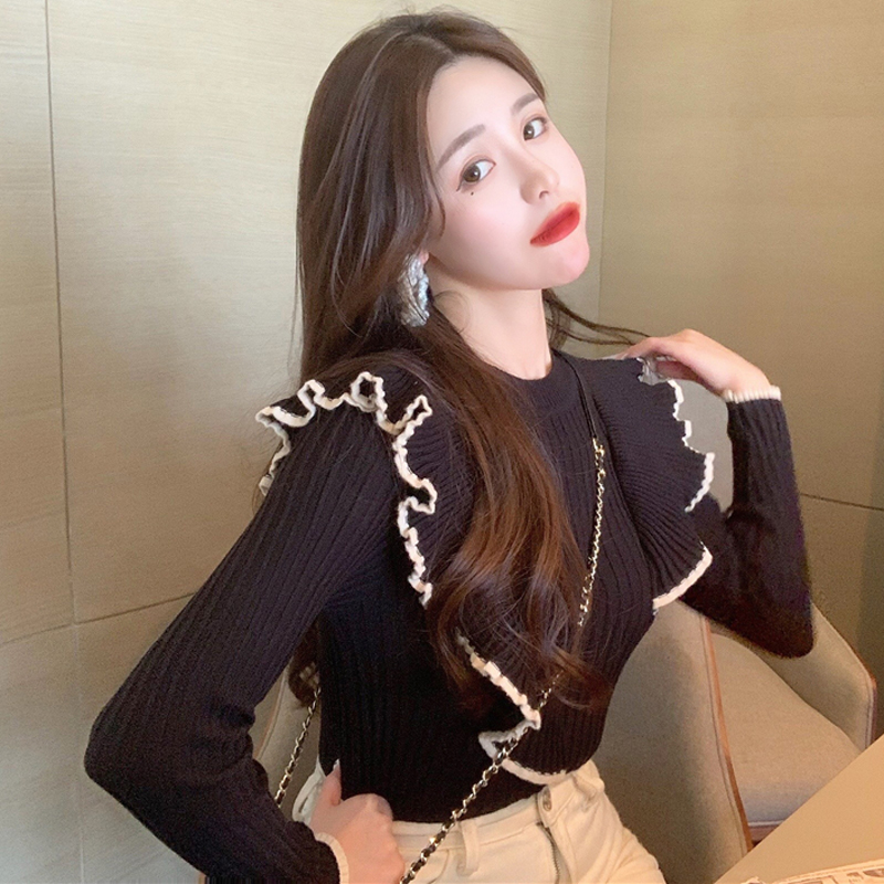 Sweet O-neck Ruffles Women Knitted Sweater Autumn Winter Warm Slim Long-sleeved Female Pullover Jumpers Vestidos, White;black
Sweet O-neck Ruffles Women Knitted Sweater Autumn Winter Warm Slim Long-sleeved Female Pullover Jumpers Vestidos, White;black