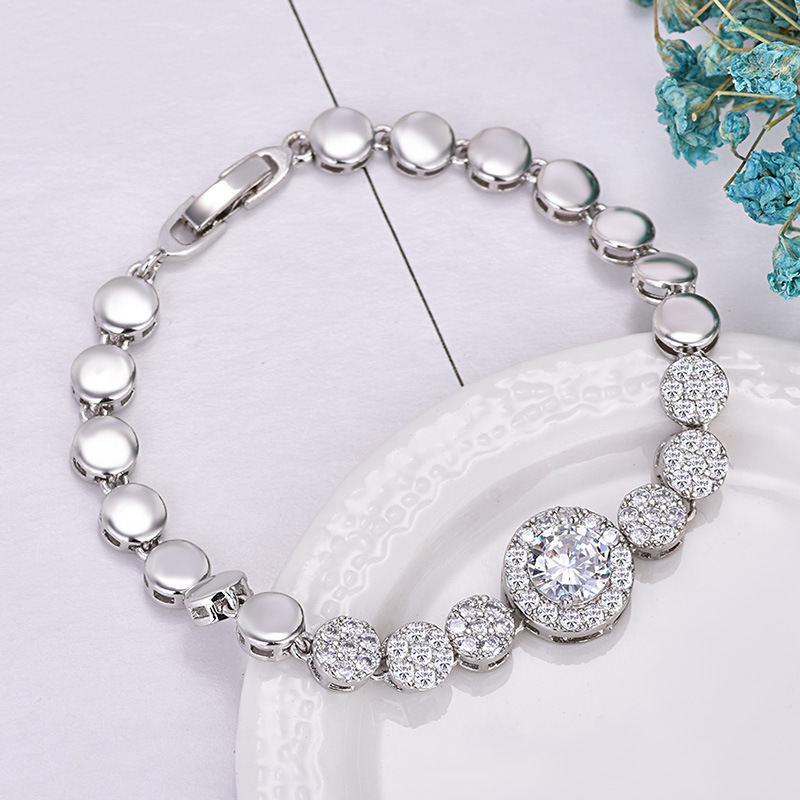 2 Pcs/Lot High Quality Holiday Gift Blue White Red Crystal Cubic Zirconia Gemstone Platinum Plated Round Shaped Chain Bracelet For Women