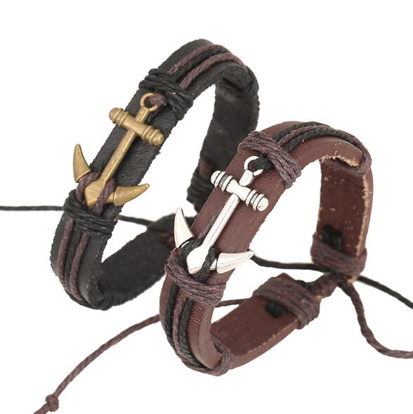 New fashion 100% Leather Bracelet ship's anchor Charm Men Bracelet Alloy Charms Bracelet Jewelry Party Fine Jewelry Leather For Unisex
