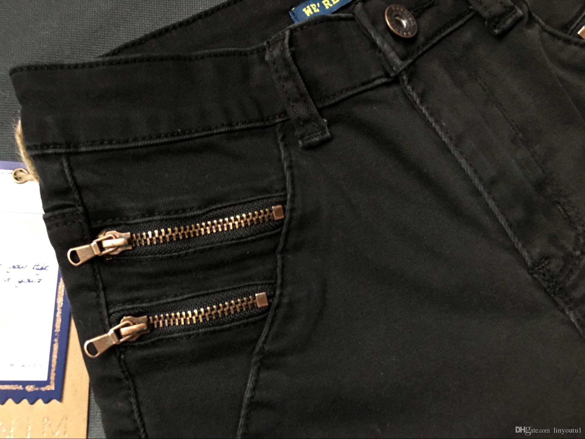 2020 Women Skinny Jeans Girls Pants Holes Knees Pencil Pants Casual Pants Black Elastic Shredded Jeans Black Ripped Jeans