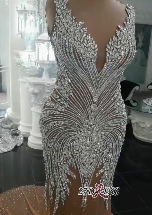 Champagne Plus Size Dresses V Neck Crystal Beads Sweep Train Sexy Backless Gorgeous Mermaid Wedding Dress Country Bridal Gowns
