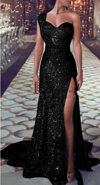 Rose Gold Sparkly Sequins Mermaid Prom Dresses 2019 In Stock Sweetheart Sexy Slit Full length Trumpet Occasion Evening Gowns