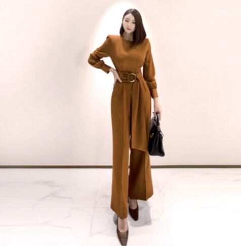 Women's Autumn New Elegant Lady Fashion Striped Small Round Collar Waist Long Sleeve Jumpsuit, Brown
Women's Autumn New Elegant Lady Fashion Striped Small Round Collar Waist Long Sleeve Jumpsuit, Brown