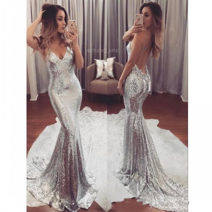 Sexy Silver Sequined Evening Dresses Long V Neck Cheap Party Gowns Backless Sweep Train Formal Prom Dress for Women, Hunter
Sexy Silver Sequined Evening Dresses Long V Neck Cheap Party Gowns Backless Sweep Train Formal Prom Dress for Women, Hunter