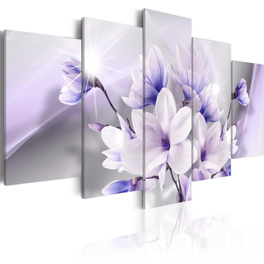 5PCS/Set Purple Green Pink Magnolia Flower Art Print Frameless Canvas Painting Wall Picture Home