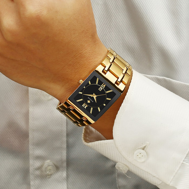 Men Watches Top Brand Luxury WWOOR Gold Black Square Quartz watch men 2019 Waterproof Golden Male Wristwatch Men watches 2019 CJ191213