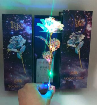 24K Foil Plated Rose Gold Rose With Light Lasts Forever Love Wedding Decor Lover Lighting Rose Valentine's Day Creative Gift