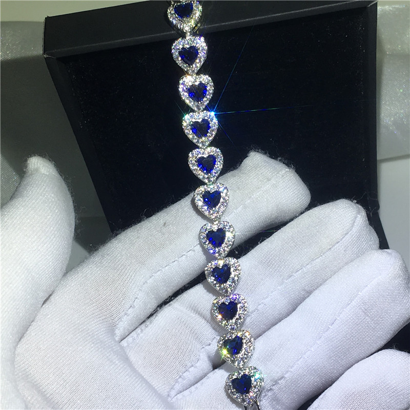 Vecalon 3 colors Lovers Heart shape Bracelet 5A Cubic Zirconia White gold filled Party wedding Bracelets for women Jewelry