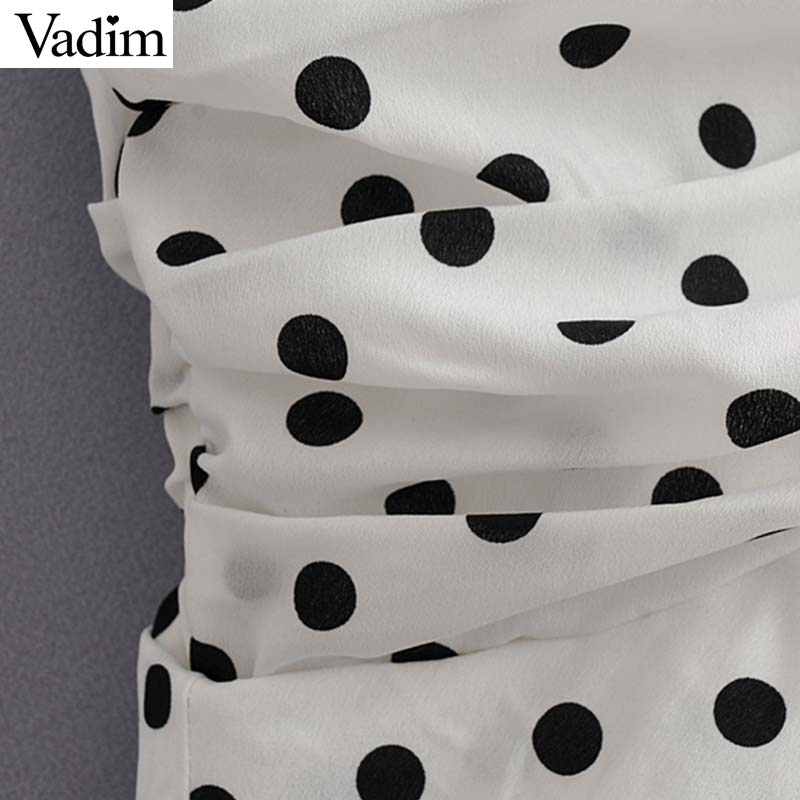 Vadim women polka dot white asymmetrical mini skirt ruffles pleated high waist back zipper female irregular chic skirts BA717