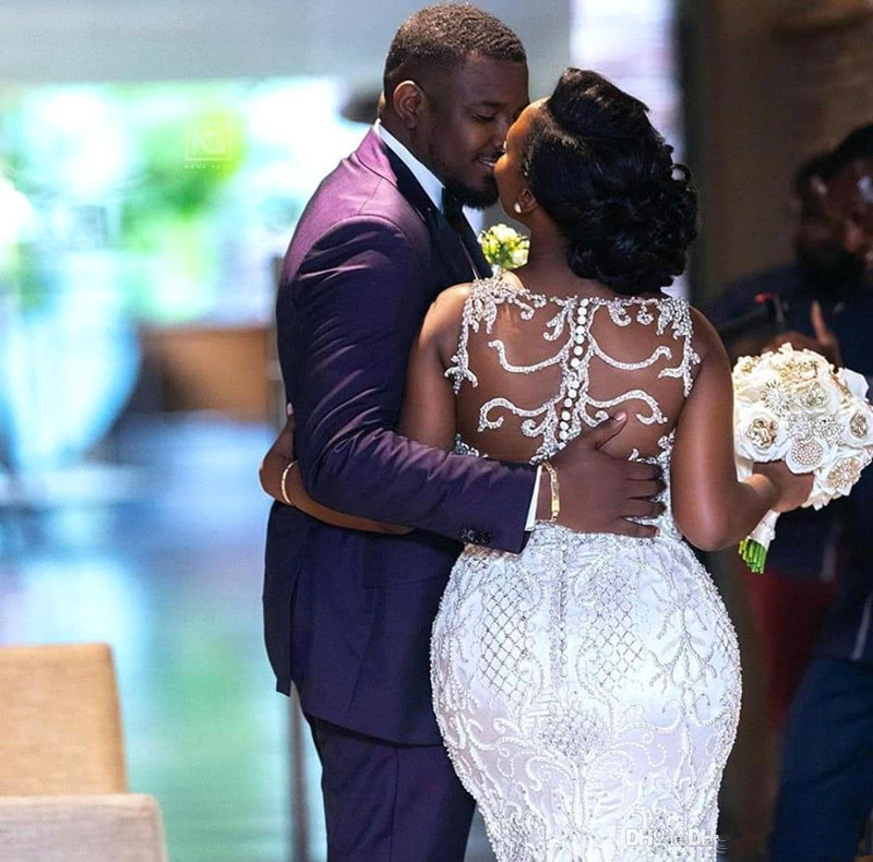 African Arabic Crystals Mermaid Wedding Dresses 2024 Sexy Straps Spaghetti Lace Appliques Sheer Back Plus Size Bridal Gowns Custom Made 91