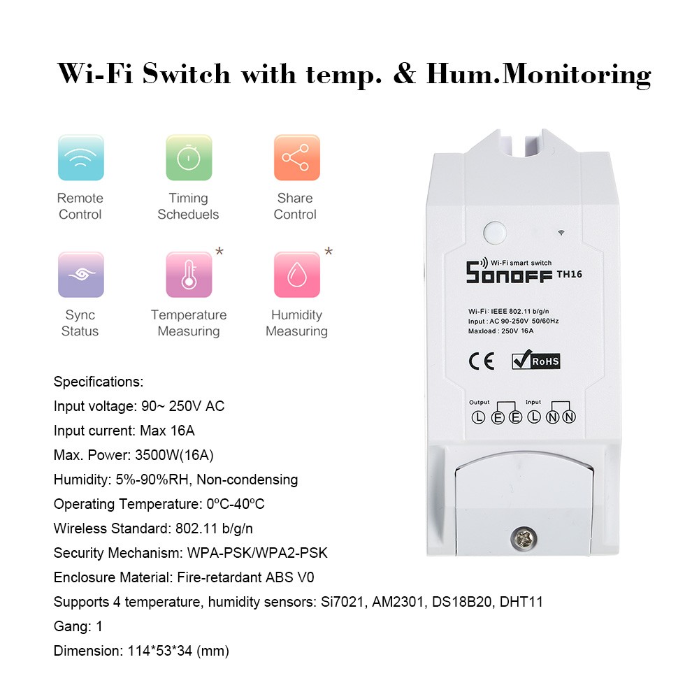 Sonoff TH10 TH16 Smart WiFi Switch Remote Controller Light Switch Smartphone Temperature Humidity Sensor for Smart Home - view 7