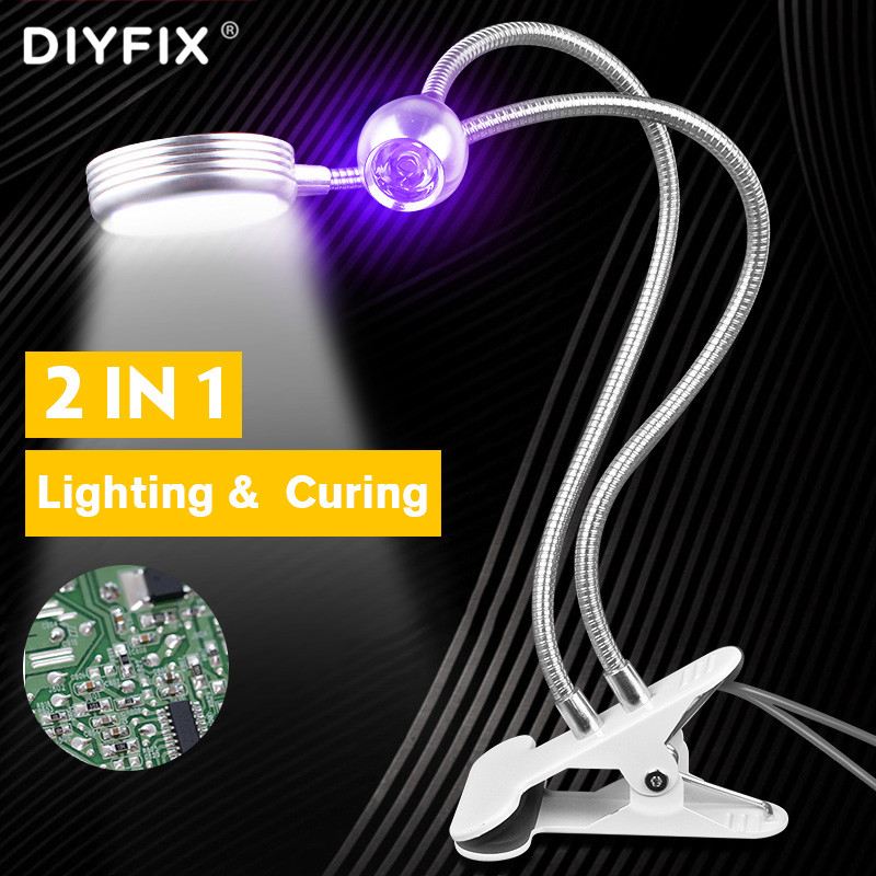 DIYFIX LED Double-head UV Mobile Phone Repair Lighting Desk UV Glue Curing Lamp Clip Type Welding Work Chip CPU Hand Tool
DIYFIX LED Double-head UV Mobile Phone Repair Lighting Desk UV Glue Curing Lamp Clip Type Welding Work Chip CPU Hand Tool