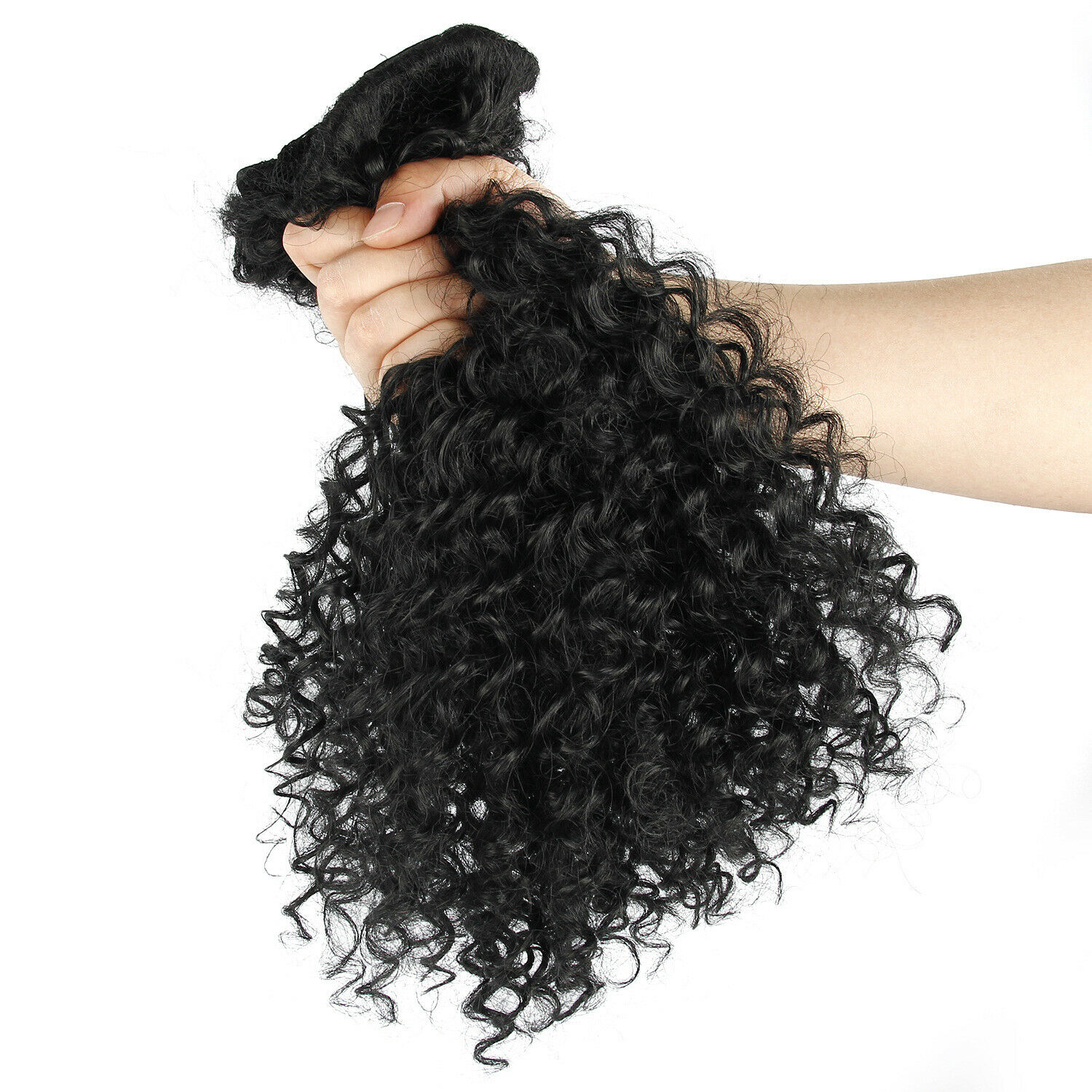 Human Curly Ponytail,Short Elastic Drawstring Ponytail African American Afro Kinky Curly Hair Extension, Puff Ponytail Hair with Clips 120g