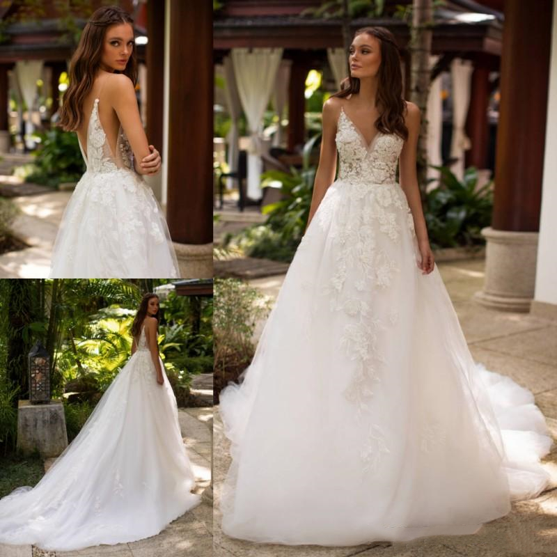 berta wedding dresses deep v neck lace appliqued a line backless abiti da sposa sweep train bohemian beach bridal gowns