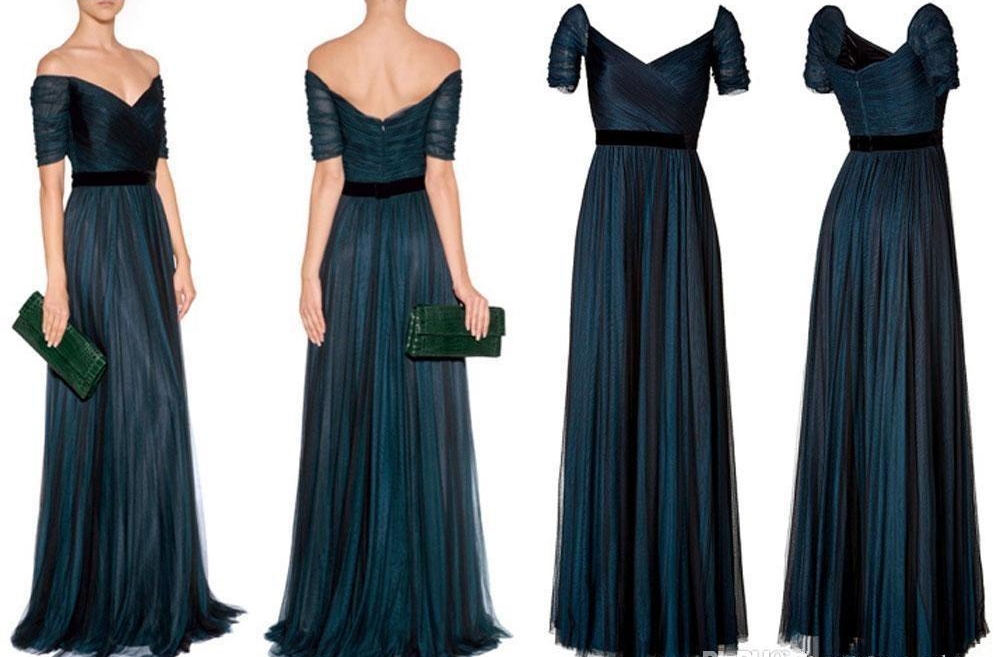 Kate Middleton A Line Celebrity Dresses Evening Dress Ink Blue Sweetheart Off Shoulder Ruched Tulle Prom Gowns with Belt
