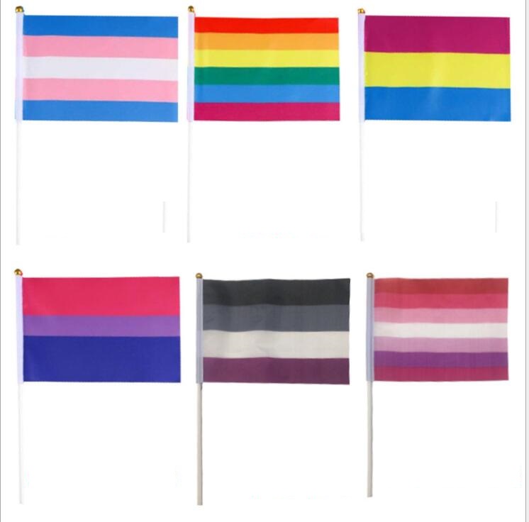 6 colors Rainbow Flags 14*21cm Lesbian Gay Pride Polyester LGBT Flag Flags Party Supplies Rainbow Flag A2087
6 colors Rainbow Flags 14*21cm Lesbian Gay Pride Polyester LGBT Flag Flags Party Supplies Rainbow Flag A2087
