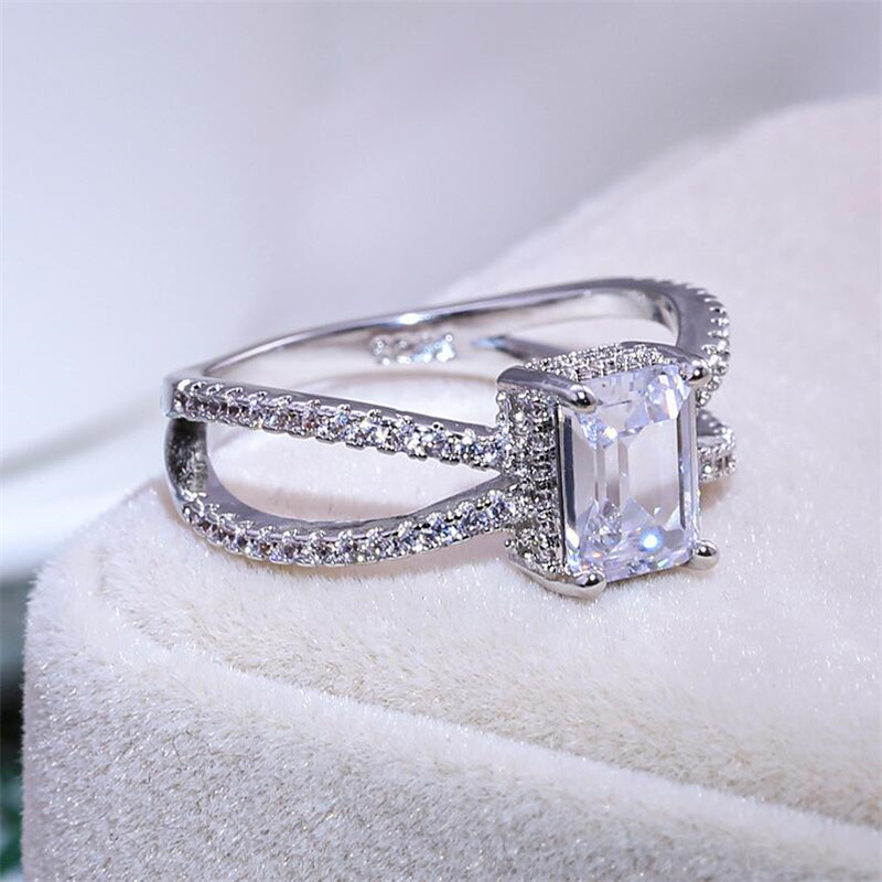 Cross Wedding Band Ring Simple Fashion Jewelry 925 Sterling Silver Princess Cut White Topaz CZ Diamond Popular Promise Women Engagement Ring