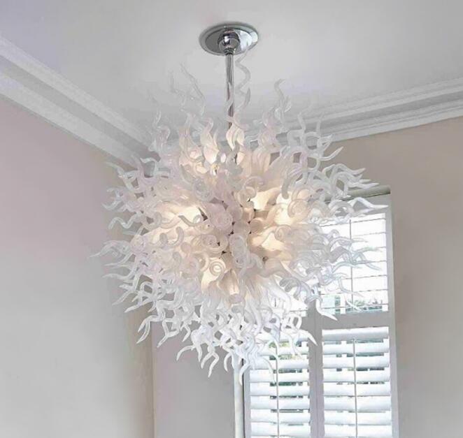 Italian White Blown Glass Chandelier Lighting Flush Mount LED Circle Pendant Light Murano Glass Chandeliers Ceiling Free Shipping
