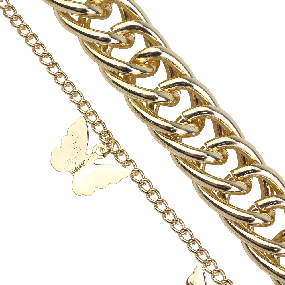 Stainless Steel Gold Plated Men Women Thick Bracelet Sunflower Butterfly Pendant Hand Chain Bracelet Fashion Accessories Gift Couple Bangle