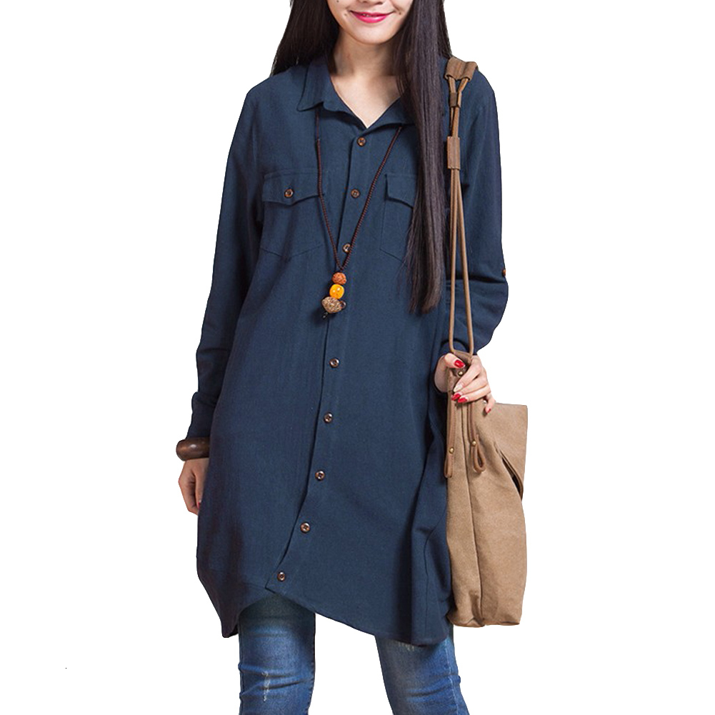 Anself Plus Size Women Cotton Linen Blouse 5xl Oversize Shirts Female Ladies Casual Long Sleeve Long Tops Pocket Button Blusas J190625