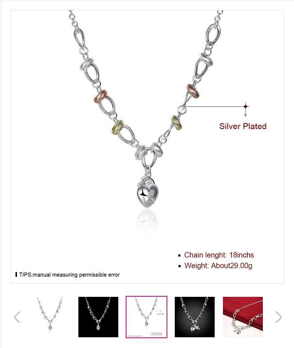 Dichroic insets heart lock hanging flower necklace sterling silver plate necklace STSN212,fashion 925 silver Chains necklace factory