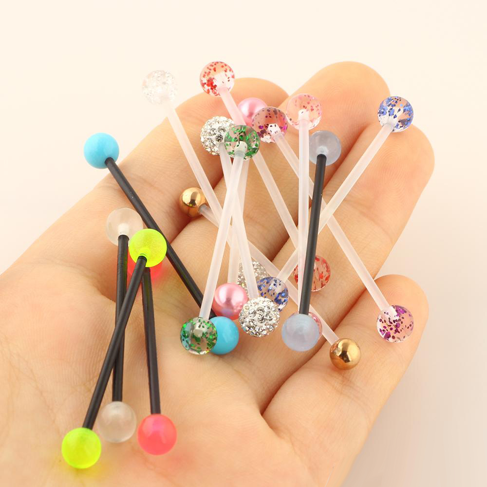 10Set/140pcs 14G Acrylic UV Pregancy Belly Button Ring Tragus Cartilage Industrial Barbell Navel Body Jewelry Ear Piercing