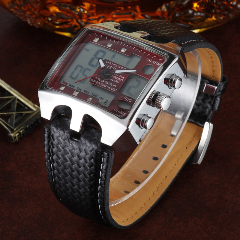OHSEN Digital Watch Men Waterproof Analog Led Sport Watches for Men Leather Bracelet Alarm Wristwatches Relogio Masculino 0930 LY191213